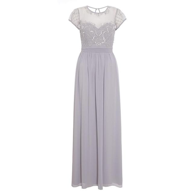 Quiz grey chiffon cap sleeve embellished maxi best sale dress