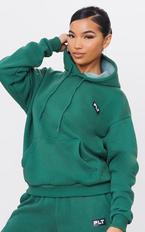 Prettylittlething Forest Green Badge Detail Oversized Hoodie