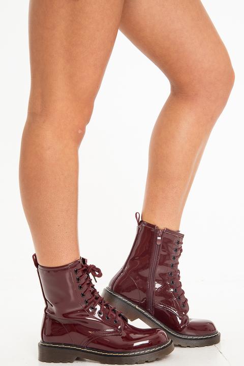 wine lace up boots