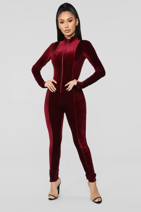 velvet burgundy jumpsuit