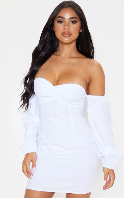 Petite White Bardot Full Sleeve Dress