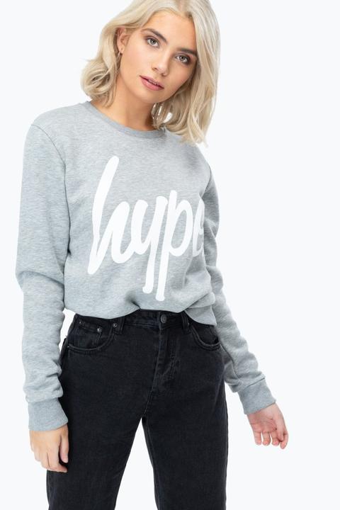 Hype Grey White Script Womens Crew Neck