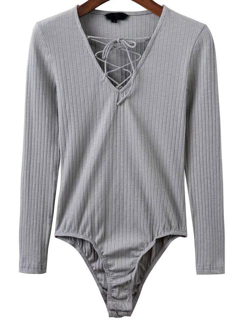 Body Escote V Con Cordón - Gris