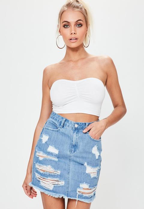 Blue Ripped Denim Mini Skirt