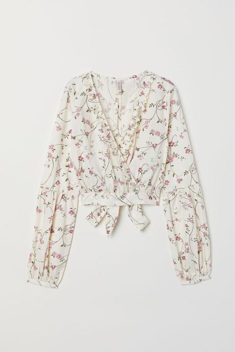 Blusa Cruzada Con Escote En V - Blanco
