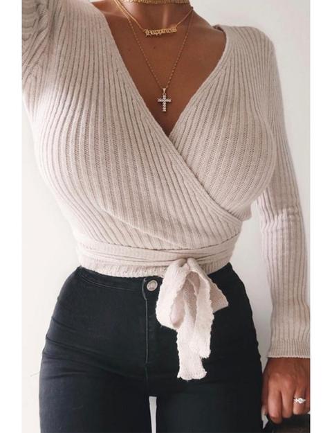 Pull Beige Cache-coeur À Nouer