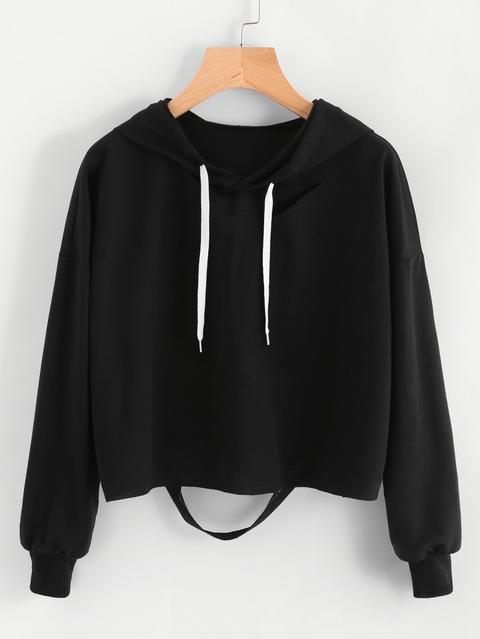 Cut Out Back Drawstring Hoodie
