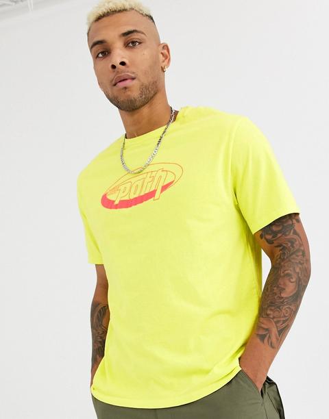 Bershka T-shirt With Chest Print In Neon Green