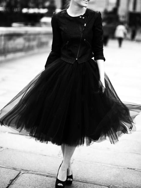 Gonna Granata A Pieghe Elegante Tutu Elegante A Vita Alta Nero