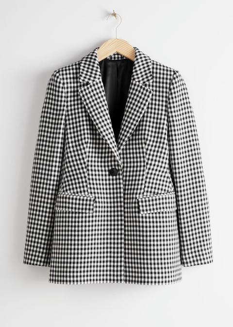 Tailored Gingham Blazer - Black