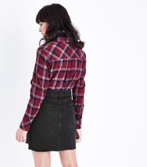 Black Fringed Hem Denim Skirt New Look