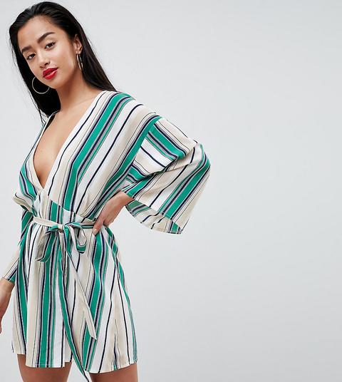 Boohoo Petite - Vestito A Righe Con Maniche A Kimono - Verde