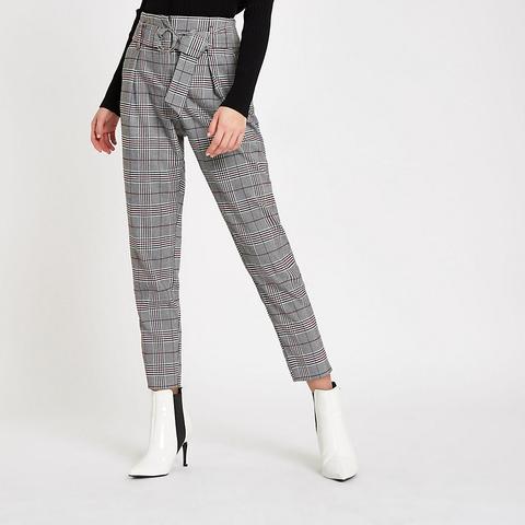 Red Check Belted Tapered Trousers