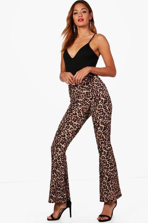 Crepe Leopard Print Flare Trouser