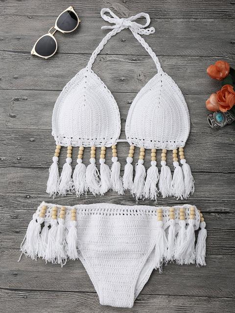 Beaded Tassel Crochet Bikini