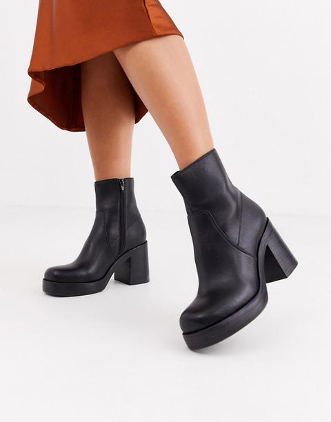 Topshop Platform Heeled Boots In Black