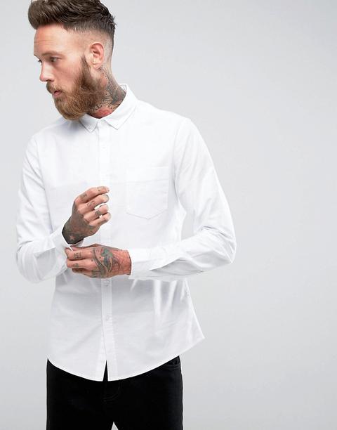 Camisa Oxford De Corte Slim Casual En Blanco De Asos Design