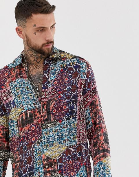 Asos Design Regular Fit Shirt In Paisley Vintage Print-multi