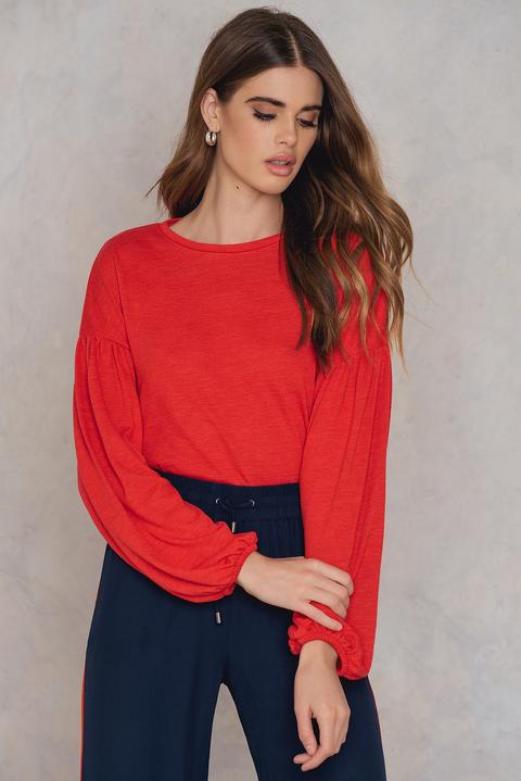 Na-kd Boho Balloon Sleeve Sweater - Red