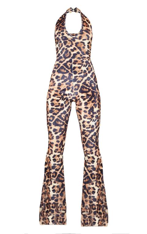 Leopard print flared store jumpsuit