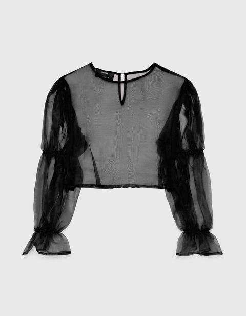 Blusa Organza Con Manga Fruncida