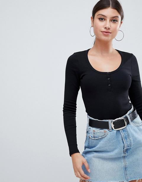 Asos Design - Body A Maniche Lunghe Con Bottoni Nero - Nero