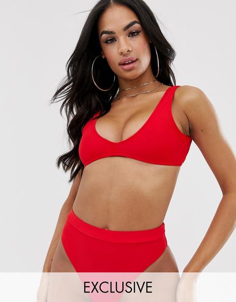 Top De Bikini Rojo Con Escote Cuadrado Mix And Match De Missguided