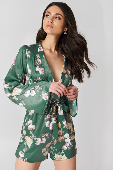 green satin playsuit