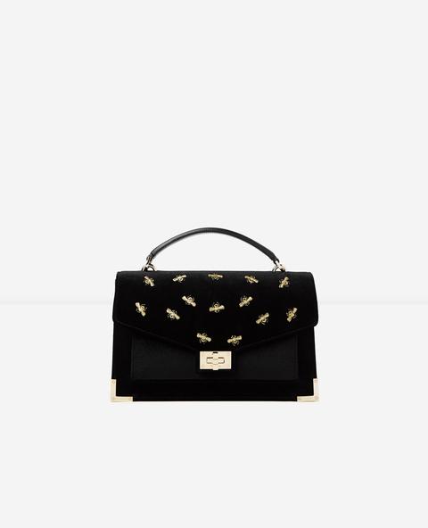 Sac Emily Medium Noir Velours Brodé