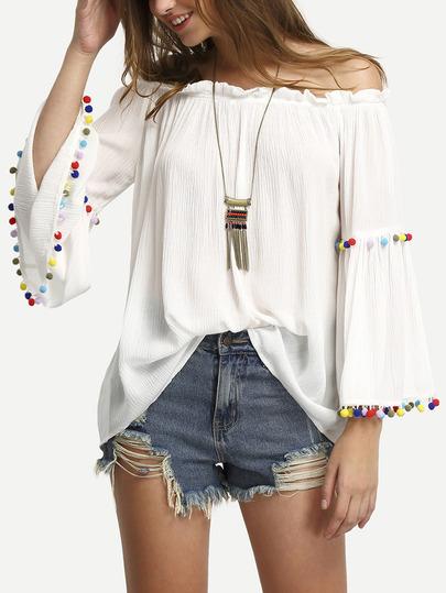 Blusa Hombro Al Aire Manga Larga -blanco