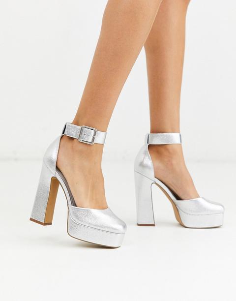 Asos Design Presta Square High Heels In Silver
