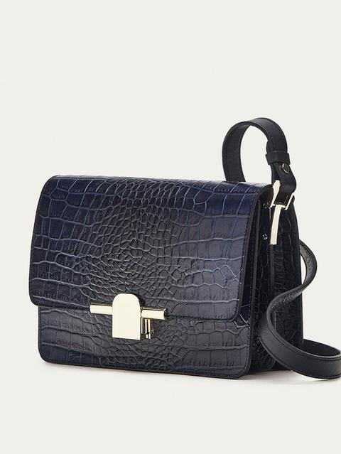 Bolso Bandolera Piel Acabado Cocodrilo Detalle Metálico