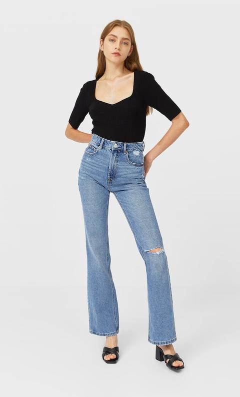 Stradivarius Top Encolure Cœur Femme Noir L