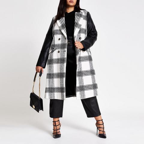 river island black and white check coat