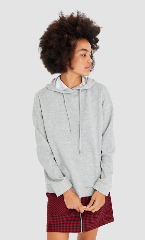 Stradivarius Sweat Basic Capuche Femme Gris Mélangé S