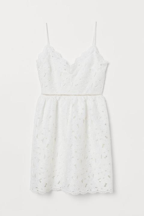 H & M - Abito In Pizzo Con Scollo A V - Bianco