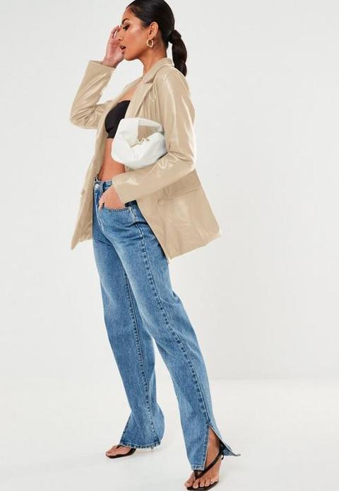 Stone Faux Leather Oversized Blazer, Stone