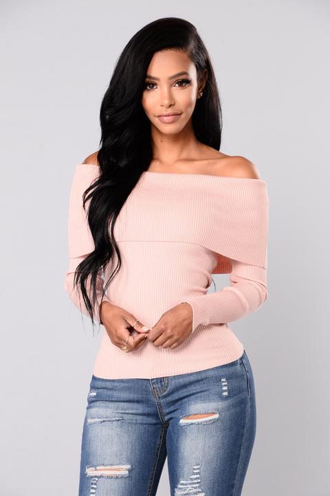 Dena Off Shoulder Sweater Top - Rose