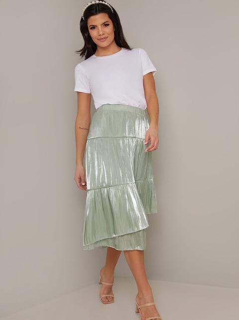 Tiered Midi Skirt In Green