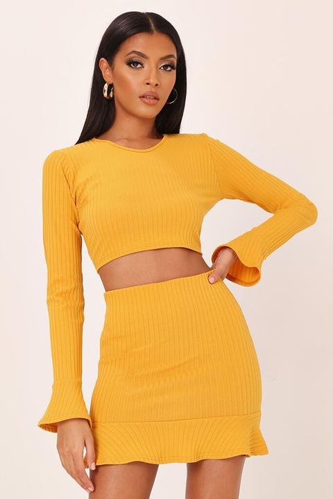 Yellow Jumbo Rib Frill Mini Skirt