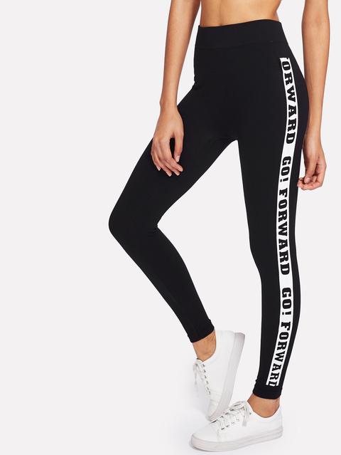 Slogan Print Side Skinny Leggings