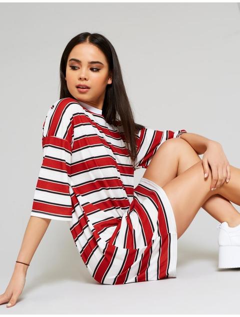 Red And White Stripe Oversized T-shirt Dress