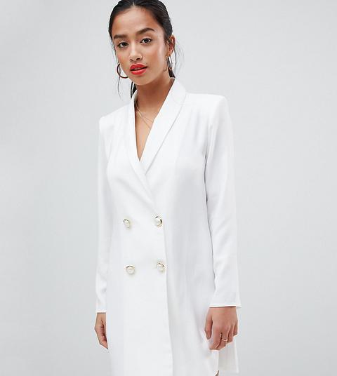 Asos Design Petite - Vestitino Stile Smoking Con Bottoni Perlati - Bianco