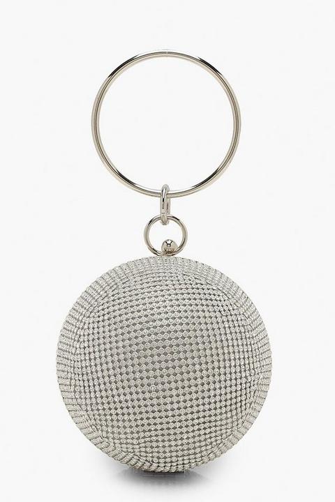 Womens All Over Diamante Sphere Ring Handle Bag - Grey - One Size, Grey