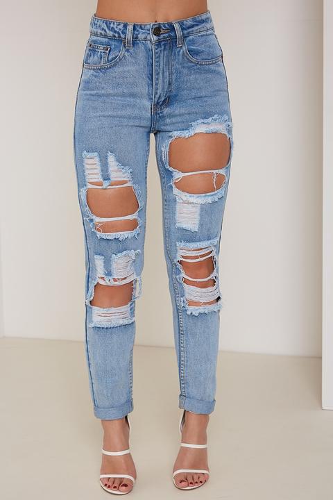 high waist distressed mom jeans