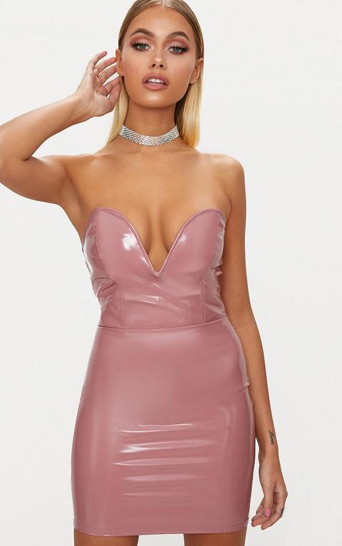 Dusty Pink Vinyl Sweetheart Neck Bodycon Dress