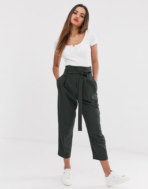 Asos Design Tailored Tie Waist Tapered Ankle Grazer Trousers-green