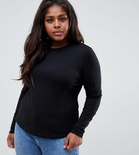 Top De Manga Larga Con Cuello Redondo En Negro Ultimate De Asos Design Curve