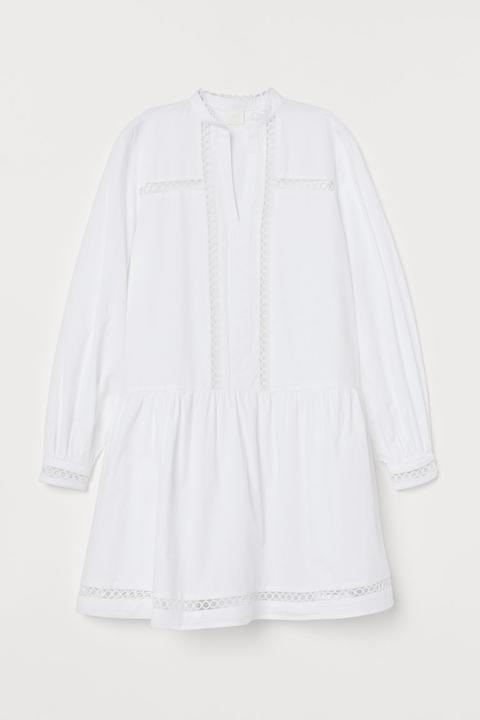 H & M - Abito Con Inserti Traforati - Bianco