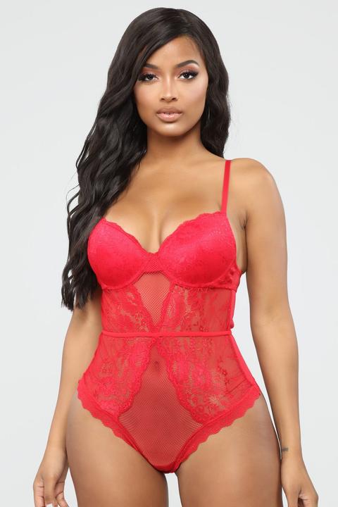 Call It How I See It Lace Teddy Bodysuit - Red